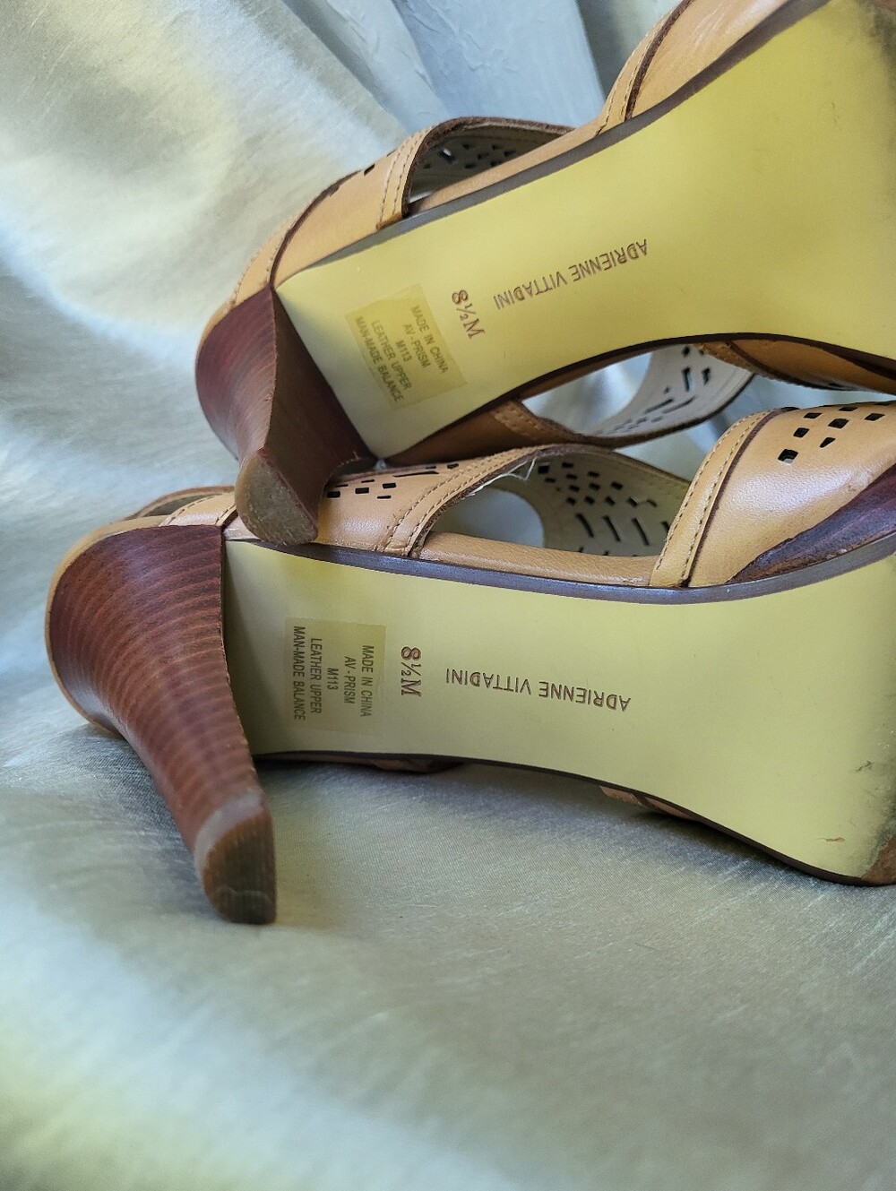 Adrienne Vittadini Tan Leather Cutout Open Toe Slingback Heels 8.5M - Picture 9 of 16